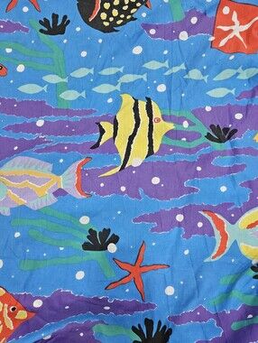 VTG Springs Reef Fish Blue Purple Cheryl Johnson Twin Fitted Sheet Made USA 80s